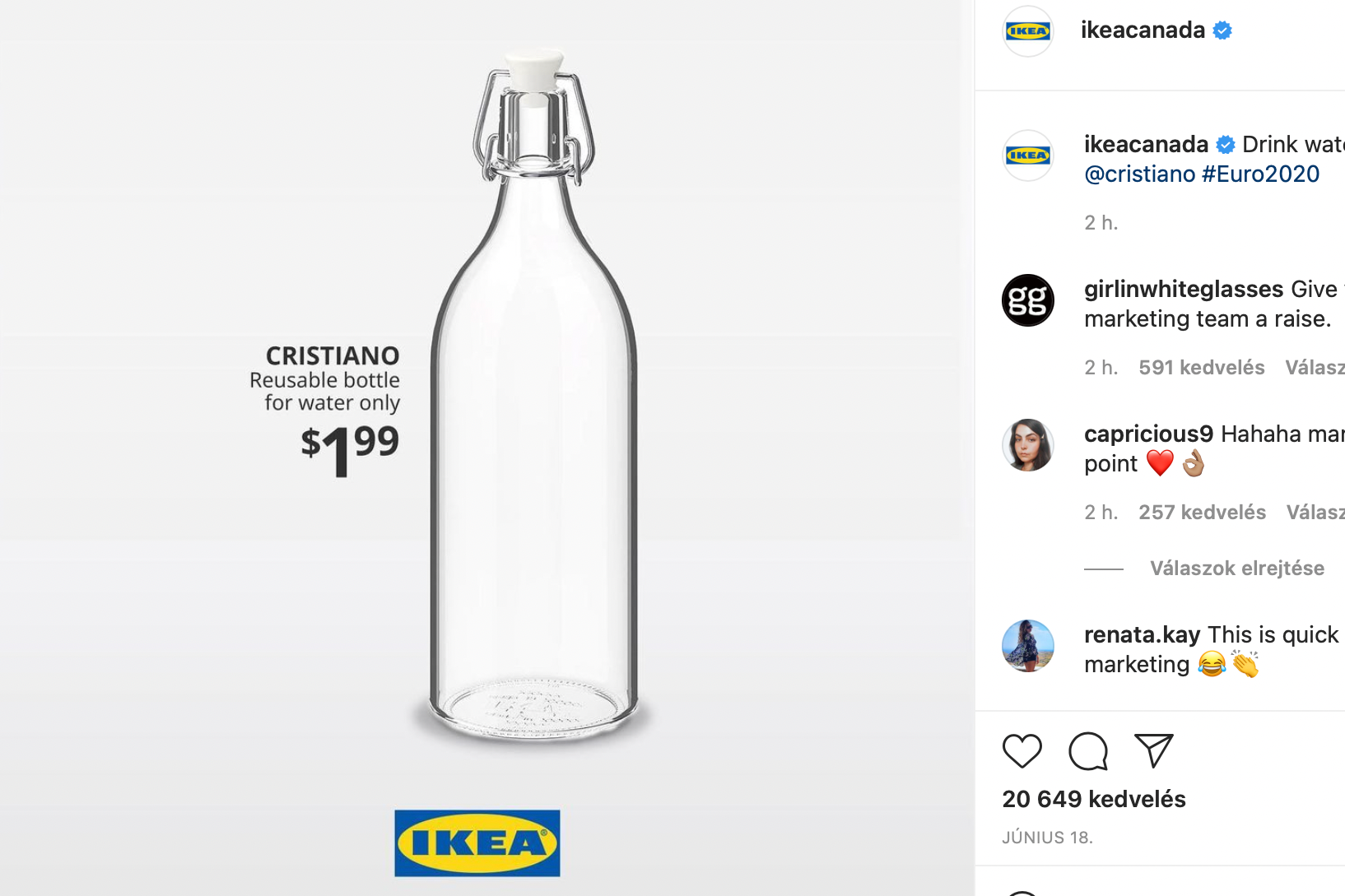 Az IKEA másnap így reagált arra, amikor CR arrébb tette a Coca-Cola üvegét a sajtótájékoztatón.